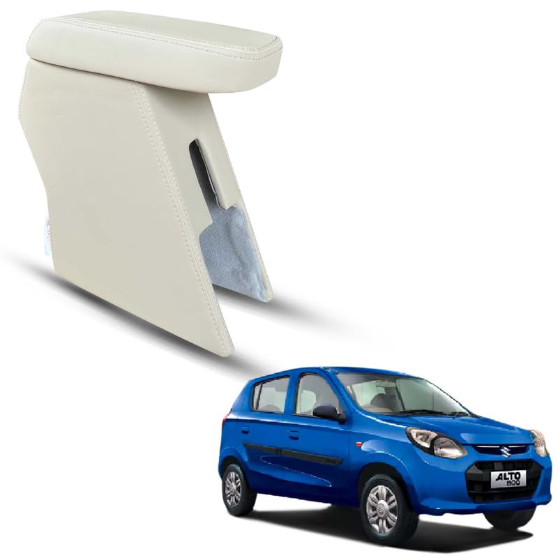 Image of Carigiri Premium Finish Car Armrest with Storage Box And High Density Moulded Foam For Maruti Suzuki Alto 800 (All Models) (Beige with Beige Seam,Nappa Leatherette)