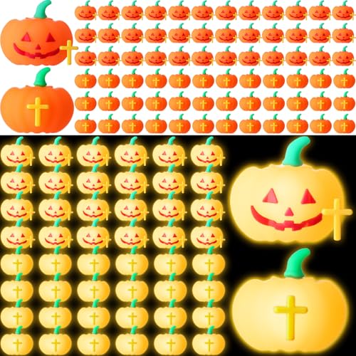 Wesiti 100 Pcs Halloween Christian Party Favors Cross Pumpkin Luminous