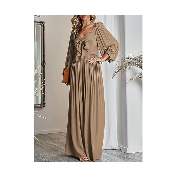 Dokotoo Two Piece Fall Outfits for Women High Waist Wide Leg Pants and Heart Neck Balloon Sleeve Smocked Crop Tops Soft Winter Lounge Set Comfy Tracksuit Palazzo Pants Sets L Khaki