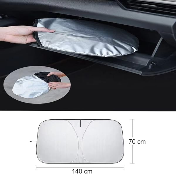 Parasole per Parabrezza Anteriore Auto Protezione Parabrezza Protettore Contro i Raggi UV Visiera Parasole Interna Pieghevole Adatta per La Maggior Parte dei Veicoli (Argento-140 * 70) - 4