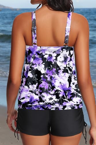 Image of Yonique Blouson Tankini Swimsuits for Women 2 Piece Bathing Suits Tops with Boyshorts Modest Loose Fit Swimwear