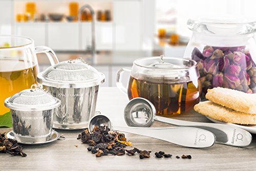 Loose Leaf Tea Infuser (Set of 2) with Tea Scoop and Drip Dray by Apace - Ultra Fine Stainless Steel Strainer & Steeper for a Superior Brewing Experience - Thumbnail 4