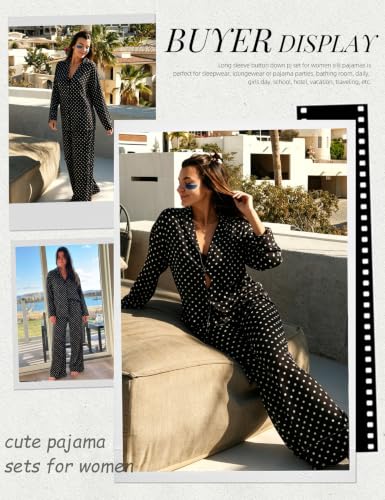 Image of Arssm Satin Pajama Set for Women Silk Pajamas Set 2 Piece Floral Pj Set Long Sleeve Button Down Pjs Sleepwear