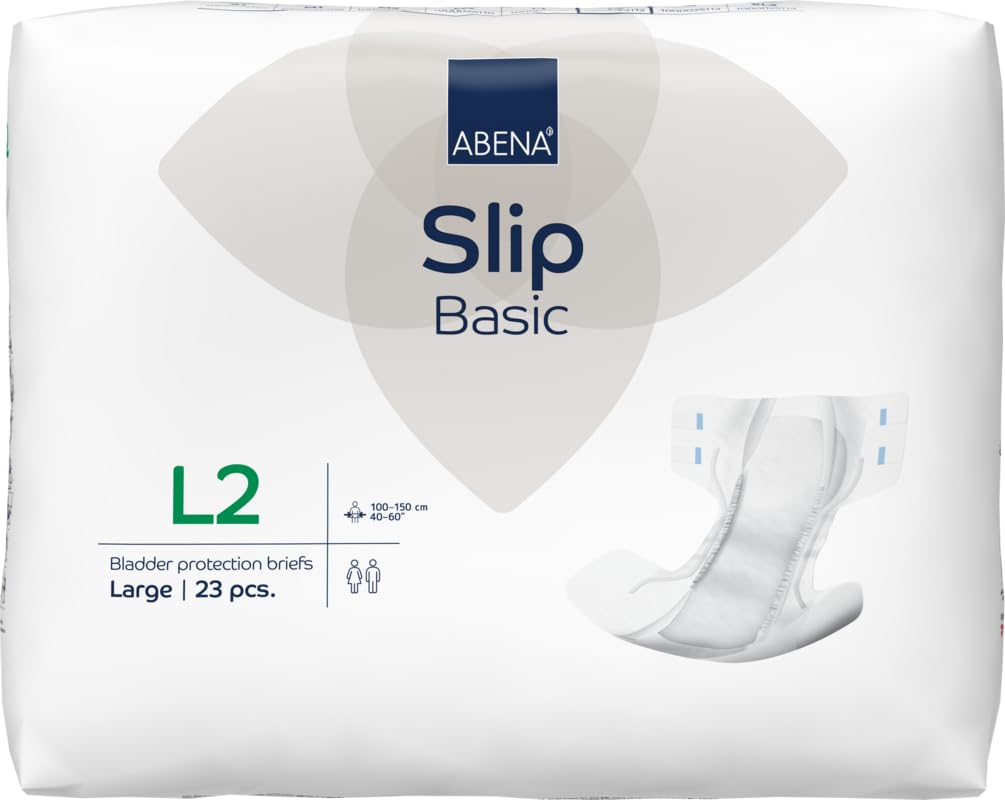 ABENA Slip Basic L2 | Pack of 23 | Incontinence Pads Women & Men with an Absorbency of 2800ML | Fast Absorbing Adult Nappies with a Odour Control System. ABENA Incontinence Pads Hip Size 100-150cm