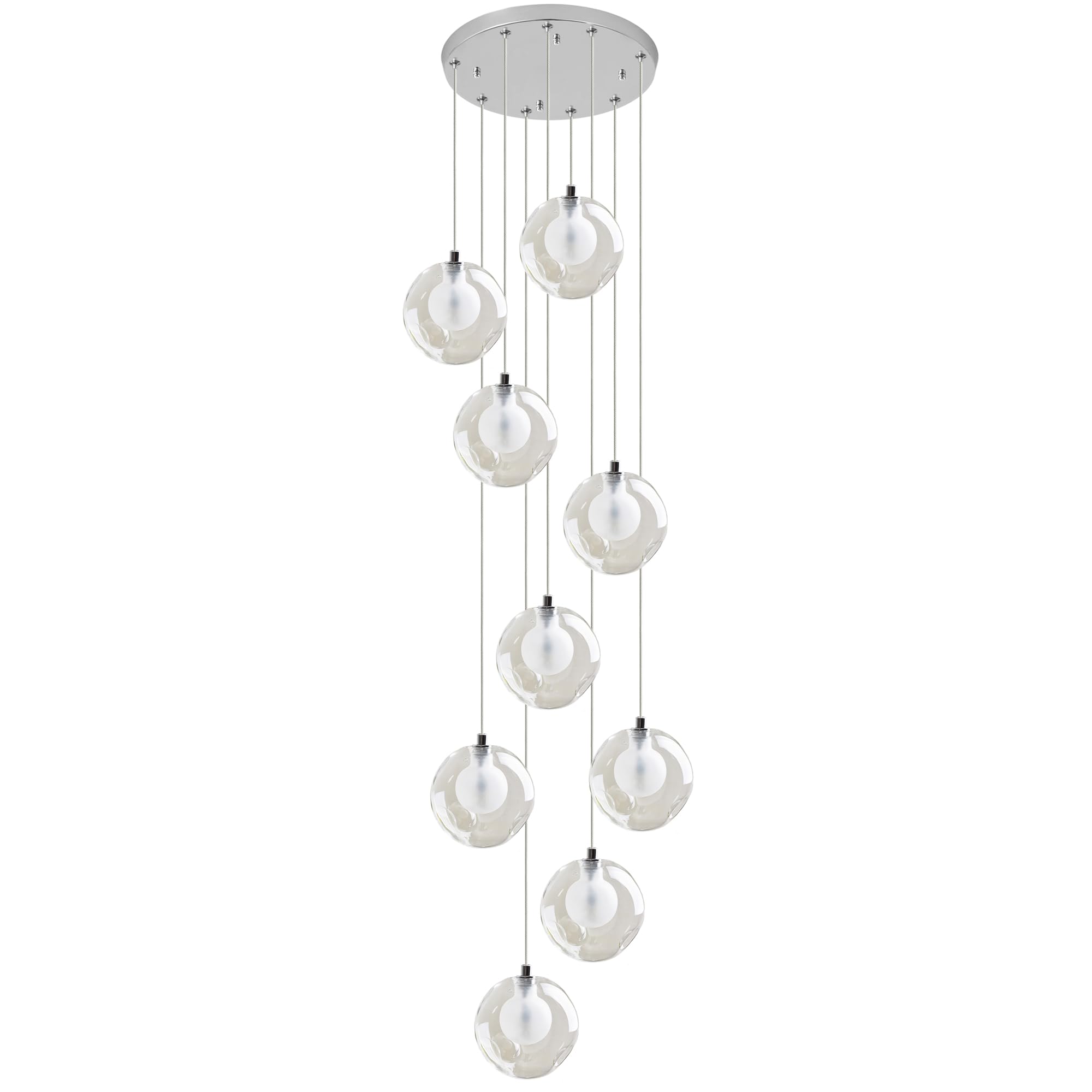 PCXEHUYP Postmodern Raindrop Pendant Light 9-Light Chandeliers Polished Chrome Dome Double Layer Glass Lampshade Ceiling Fixture for Foyer Entryway Staircase Lighting