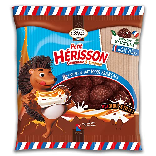 Cémoi Petit Hérisson Guimauve chocolat au lait au coeur fondant de Caramel et enrobé de billes et céréales croustillantes -Sachet de 160gr