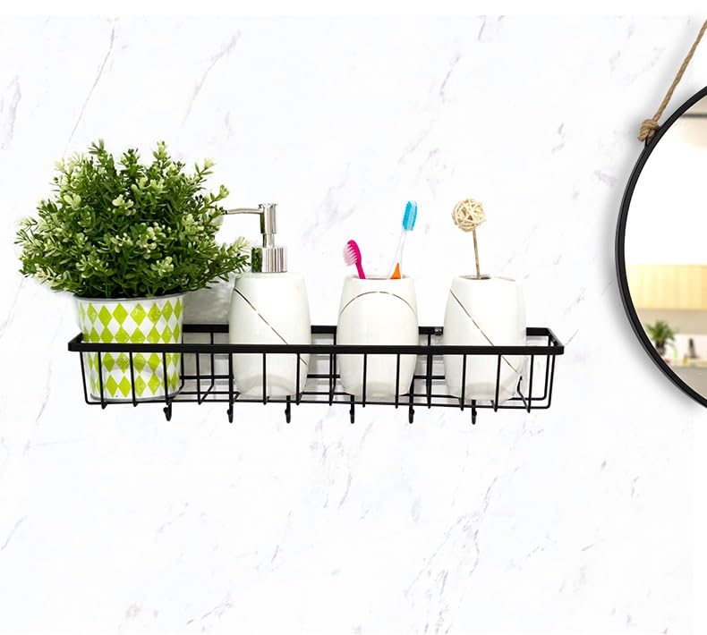 Dayish Kitchen Wall-Mount Seasoning Organizer Rack with 6 Hook Spoon Holder Multipurpose Bathroom Organizer Rack Shelf Adhesive Storage Holder for Kitchen Cabinet Pantry Bathroom Office 3