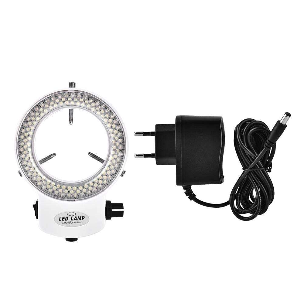 Videocamera LED Industriale ad Anello, Videocamera Microscopio Ottico ad Anello con 144 Perline LED Luminosità Regolabile Luminosità Superiore a 18000LUX(EU plug-Blanc)