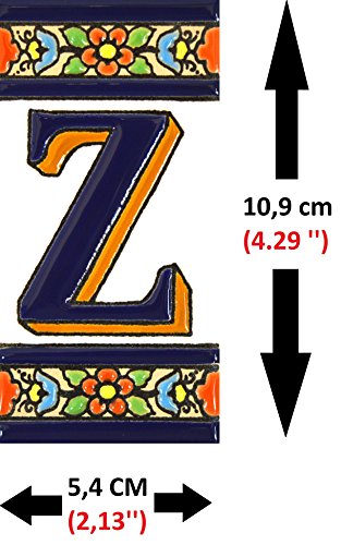 House letters 4 inch. Handpainted house letter tiles for signs addresses and names. Address numbers for houses. House address numbers and letters. Design FLORES MEDIANO 4,29" x 2,13" (LETTER Z) - Image 2