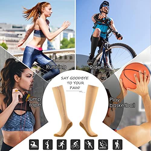 Image of cerpite Zipper Compression Socks, 2 Pairs 15-20 mmHg Closed Toe Compression Stockings for Men Women