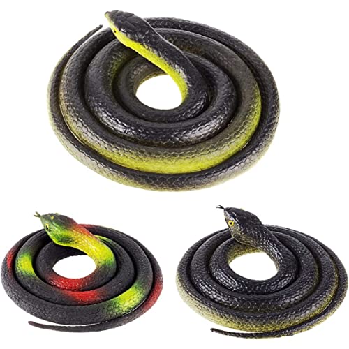 Serpiente de goma realista de 3 piezas: mamba falsa de 31,5 y 7,2 pulgadas para jardín