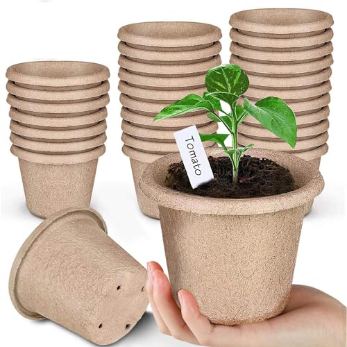 ANSUG 30 Pack Pots de Semis 11cm Biodégradables Pots de Graines de Fibres Pot à Tourbe Écologiques Kits de Pots de Démarrage pour Le Jardin 20 Marqueurs en...