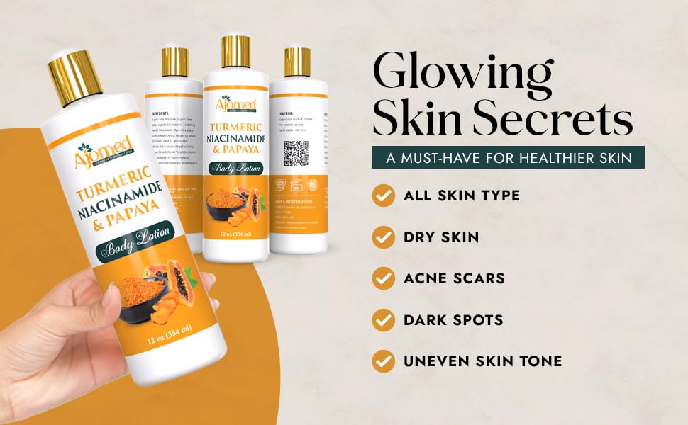 Turmeric body cream– Handmade Niacinamide papaya Turmeric Moisturizer lotion for Dark Spots, Hyperpigmentation, Acne Scars, Evens Tone- turmeric skincare -All Skin Types 8oz (CREAM) - Image 3
