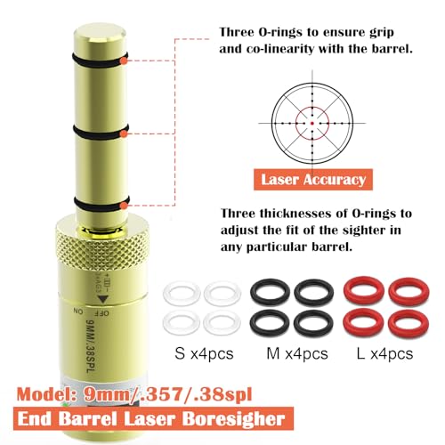 Bayattoo 9mm/.38 Special/.357Mag/.380acp Special Green Laser Boresighter End Barrel Laser Bore Sight with Switch Turn ON/Off, Accurately and Easy to Use