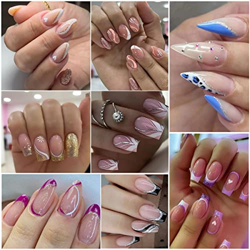 9 Sheets French Shining Line Nail Art Stickers 3D Glitter Wavy Stripe Nail Decals Metal Curve Stripe Lines Nail Art Supplies French Nail Tips For Diy Manicure Decoration For Women Girls Acrylic Nails #TOP6