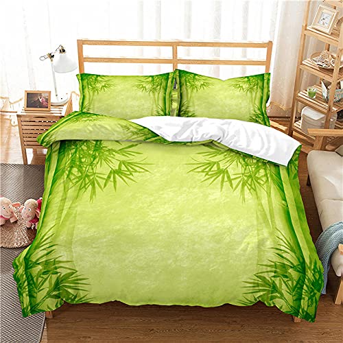 LTHCELE Mikrofaser Bettwäsche 3D Gedruckter Bettbezug 135 x 200 cm Grün Pflanze Bambus Landschaft Bettwäsche Set 3 Teilig Bettbezüge Mikrofaser Bettbezug Cover