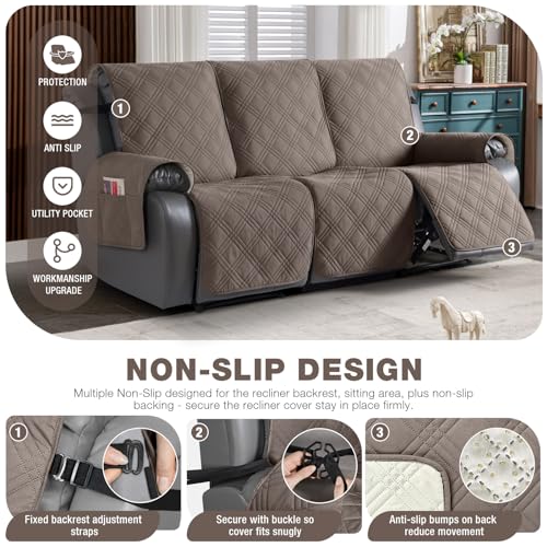 Image of TAOCOCO 100% Waterproof Recliner Sofa Cover, Non Slip Split Couch Covers for Reclining Couches with Elastic Straps, Washable Reclining Sofa Cover Furniture Protector for Kids Pets(3 Seater, Taupe)