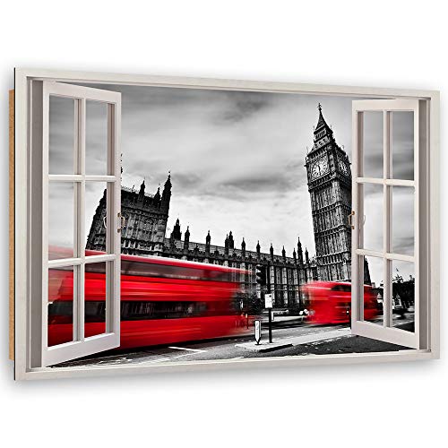 Feeby Cuadro Poster Vista de la Ventana Decoración de la Pared Londres Rojo 90x60 cm Cover