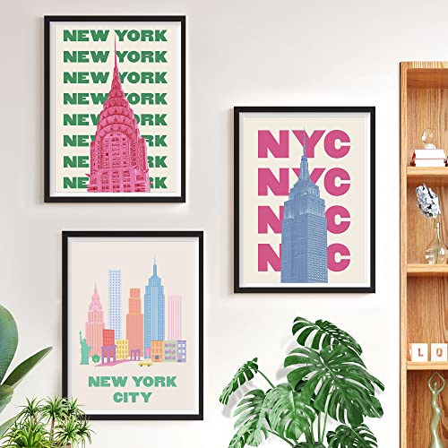 Yellowthroat Art&Design Vintage Travel Posters Set 3 - New York Wall Art Danish Pastel Of Nyc Art, Y2K Preppy Posters, Minimalist Boho Poster, Skyline 11.3''X17'' #TOP5