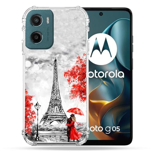 Coque Motorola G05 et E15 Cokitec antichoc renforcée motif Paris Voyage Rouge