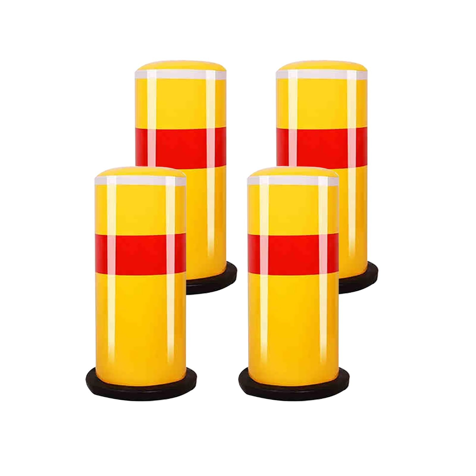 SGKOMN Reflective Yellow Steel Bollards - 8.6" Diameter Traffic Control Posts, 6PCS Parking Barriers with Safety Strips for Driveways & Roadway Protection, 4pcs-Yellow