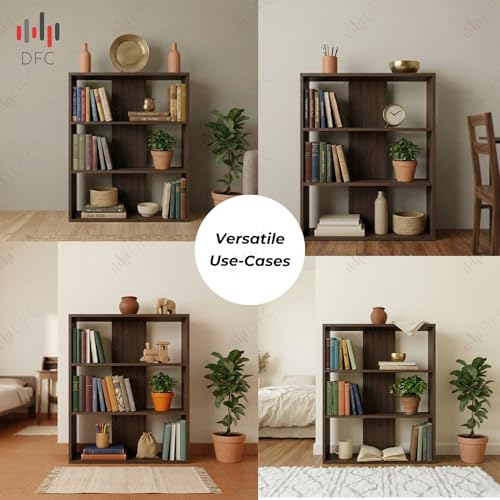 Image of DFC Element Fern Engineered Wood Bookshelf Open Storage Book Rack Shelf Organizer Display Bookcase for Home Library Living Room Study Room 3 Shelf Brown Finish