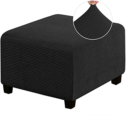 HJLRR Square Ottoman Cover, Feature Stretch Thick Soft Jacquard Fabric Footstool Protector Covers, Removable Anti-Slip Furniture Protectors Storage Foot Stool,black,M - Cosy Home Interiors HJLRR Square Ottoman Cover, Feature Stretch Thick Soft Jacquard Fabric Footstool Protector Covers, Removable Anti-Slip Furniture Protectors Storage Foot Stool,black,M