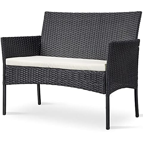 GardenCo Rattan 2 Seat Bench with Cushion Cover