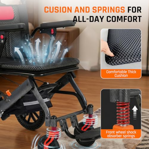 Image of SOFTFISH Wheelchairs for Adults with Foldable Footrest and Armrests, Narrow Transport Wheelchair Lightweight Foldable for Tight Spaces, 10 inch PU Wheel Chair for Travel Outing