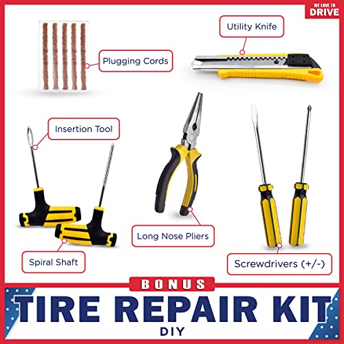 Air Pump and Tire Repair Kit – 12V DC Portable Air Compressor Tire Inflator with 150 PSI Gauge & Car Emergency Kit, Carry Case, Adaptors, Extension Hose, Car Plug & Tire Patch Kit by WE LOVE TO DRIVE - Thumbnail 5