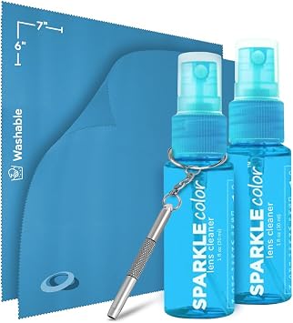 Sparkle Anti-Reflective Safe Lens Cleaner & Repair Kit 2 1oz Glasses Cleaner Spray, 2 Microfiber Cloth & Keychain Screwdriver for Eyeglasses, Sunglasses, Lenses & Screens 5 Piece Set