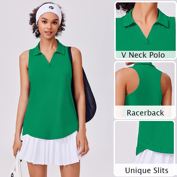 Image of PINSPARK Womens Golf Shirt UPF 50+ Sleeveless Collared Shirts Quick Dry Tennis Polo V-Neck Racerback Athletic Workout Tank