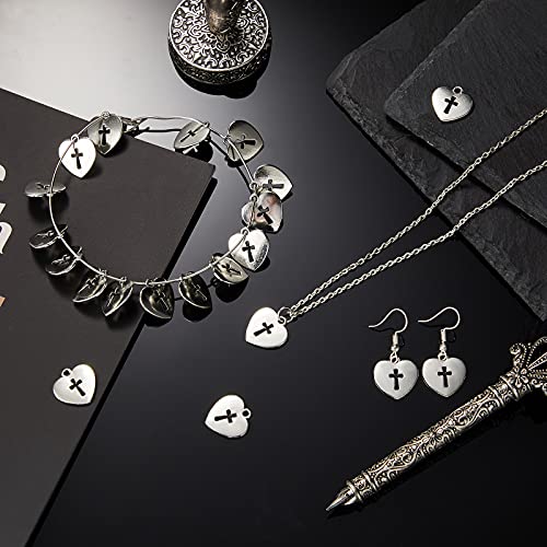 100 Pieces Silver Religious Charms Cross Charms Alloy Metal Heart Cross Pendants Heart Cross Charms For Religious Gatherings Party Supplies Diy Craft Bracelet Necklace Earrings Keychain Jewelry Making #TOP5