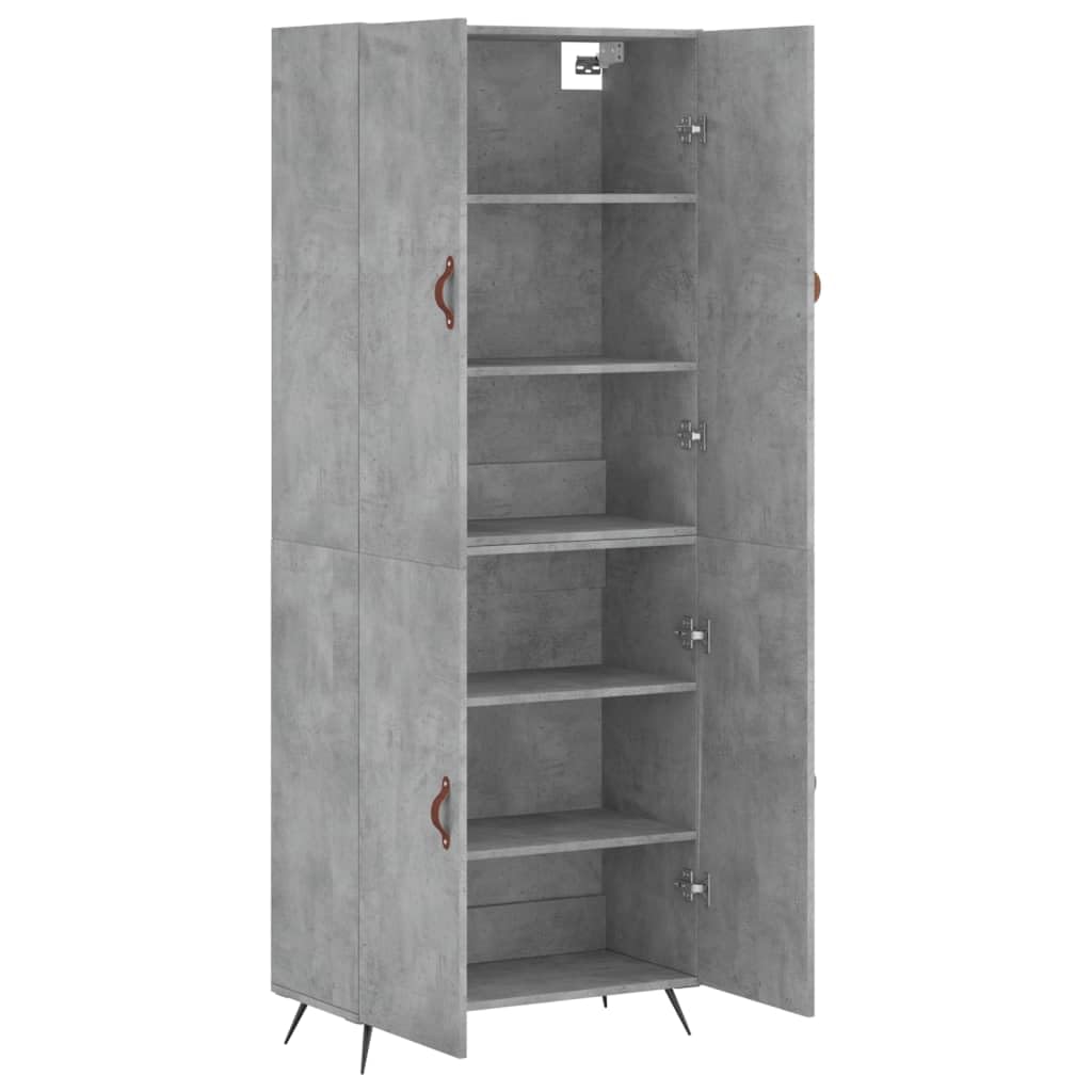 Meuble haut gris béton en bois - 69,5 x 34 x 180 cm - Avec pieds en métal - Buffet et commode moderne pour salon, salle à manger, chambre à coucher, couloir, beaucoup d'espace de rangement