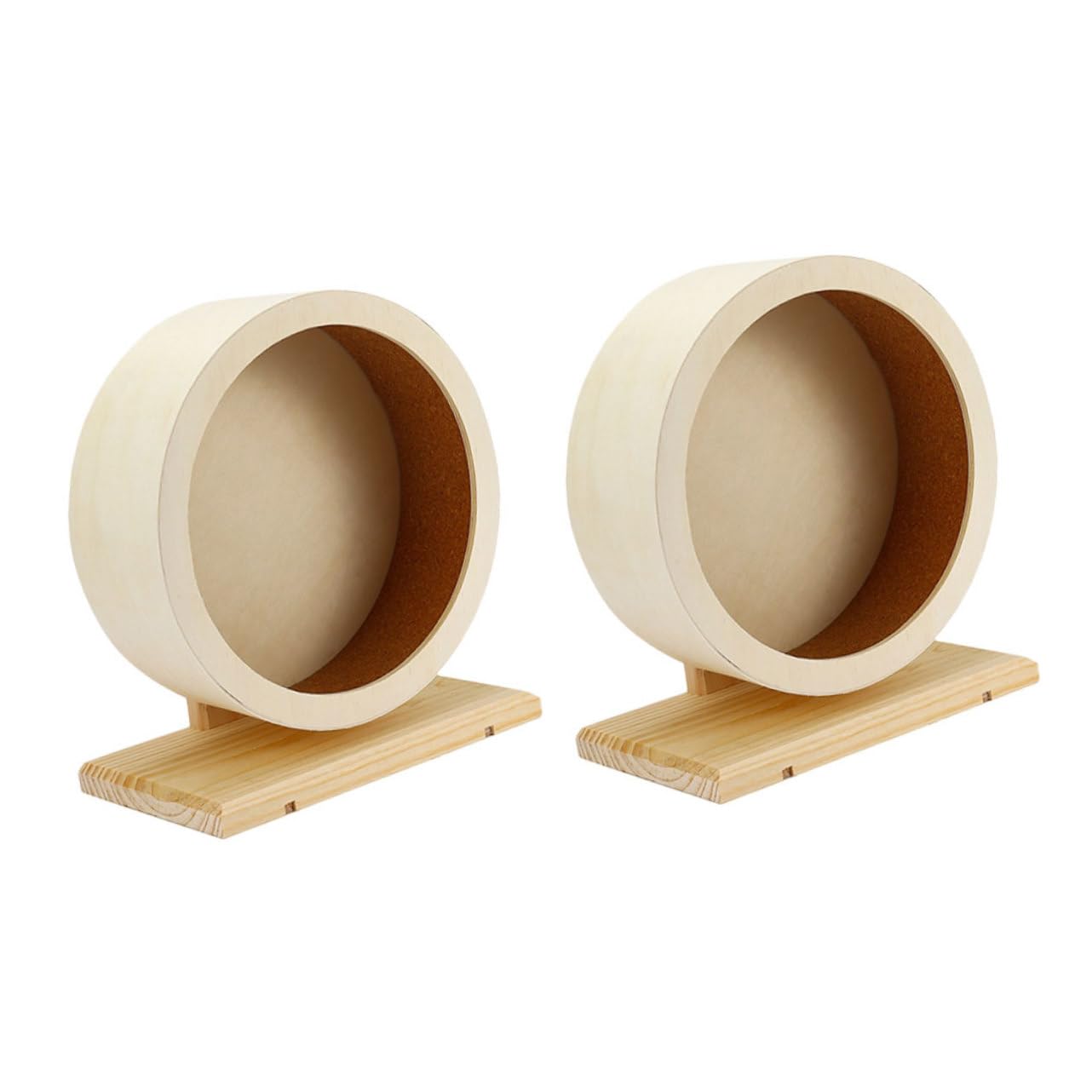 2 Piezas Rueda Silenciosa para Hámster y Mascotas Pequeñas Marco de Madera con Superficie de Corcho Rueda de Ejercicio Estable y Antideslizante para Hámsters Cobayas y Chinchillas