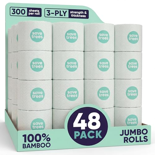 Save Trees Bamboo Toilet Paper - 48 Rolls Of Septic Safe Organic Toilet Paper- 3-ply, 300 Sheets Per Roll - PFAs Free, FSC Certified, Plastic & Chemical Free - For Home, Boat & RV Use