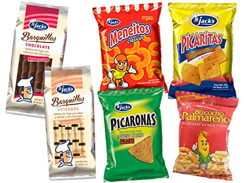 Surtido Picaritas, Picaronas, Meneitos, Barquillos, Bizcocho Palmareno - 6 Pack Assorted Family Size Snacks from Costa Rica