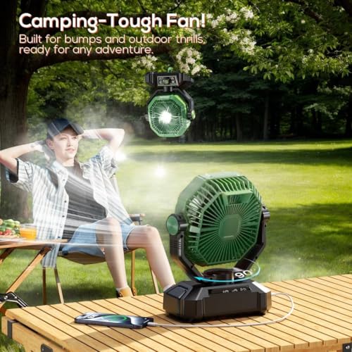 Image of Besecou 20000mAh Rechargeable Portable Fan for Home with LED Emergency Light, 8 High Speeds Wind Battery Table Fan Rechargeable Big Size with Remote Control,Kitchen Fans for Cooking Green