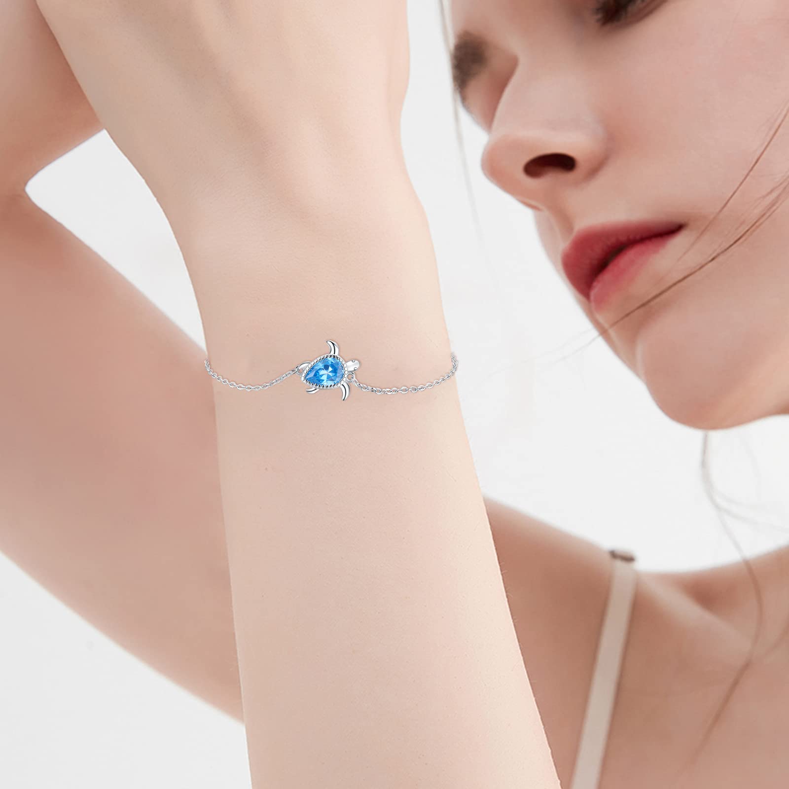 Midir&Etain Pulsera de plata de ley 925 con diseño de koala y tortuga, diseño de oso koala, regalo para mujeres, niñas y novias, 7 inch, Plata de ley, Circonita cúbica