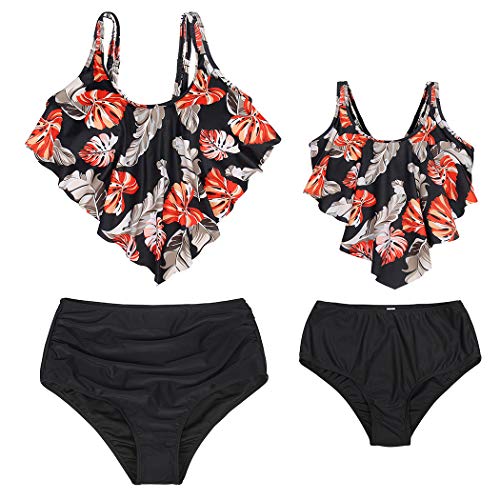 AmzBarley Mutter und Tochter Badeanzug Zwei Stücke Retro Bademode Damen Bikini Set Mädchen Badeanzug Schwimmanzug