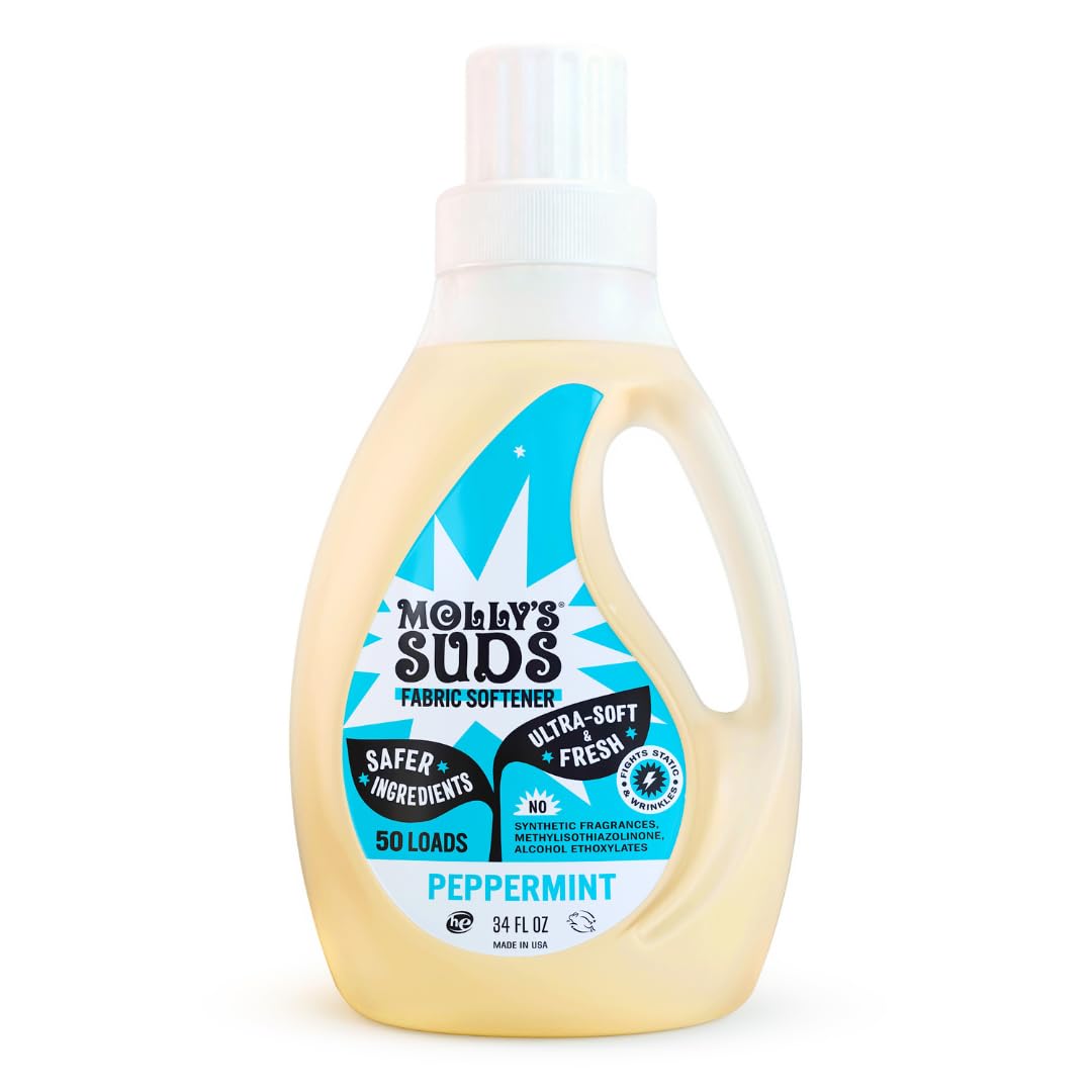 Molly's Suds Natural Liquid Fabric Softener for Sensitive Skin | Infused with Essential Oils | Non-Toxic and Paraben Free | Peppermint - 50 Loads