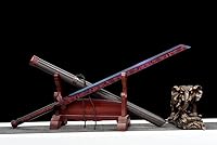 Vista 2 de Espada Katana de espiga completa de acero al manganeso, hoja púrpura y rojo