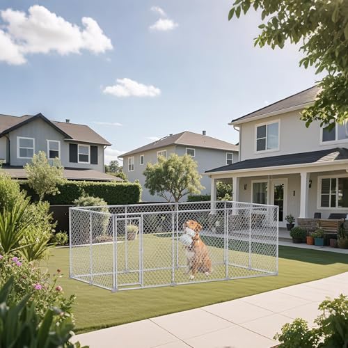 Froadp Hundezwinger Outdoor Hundekäfig mit Abschließbarer Tür 400x200x150cm Hundehütte aus Verzinkter Stahl UV- & Wasserdicht Hundehaus Tierlaufstall für Hunde