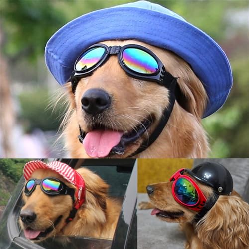 TYXHXTF 2 Pcs Sonnenbrille für Hunde, Hundebrille für Kleine Hunde UV Schutz Winddichte Wasserdichter, Haustier Sonnenbrillen mit Einstellbar Gummiband, Schwarz, Rot