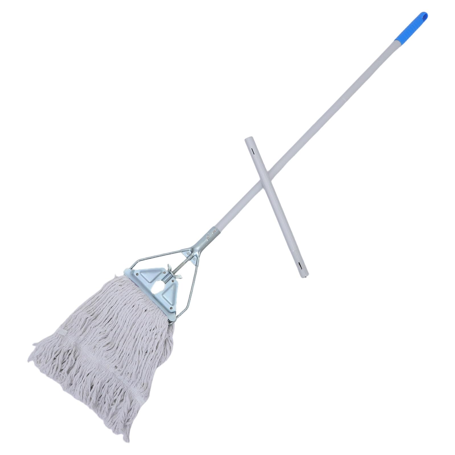 Hohopeti Heavy Duty Triangular Mop Set with Plastic Clamp Commercial Wet String Mop Head And Long Ergonomic Handle for Home Garage Workshop Floor Cleaning
