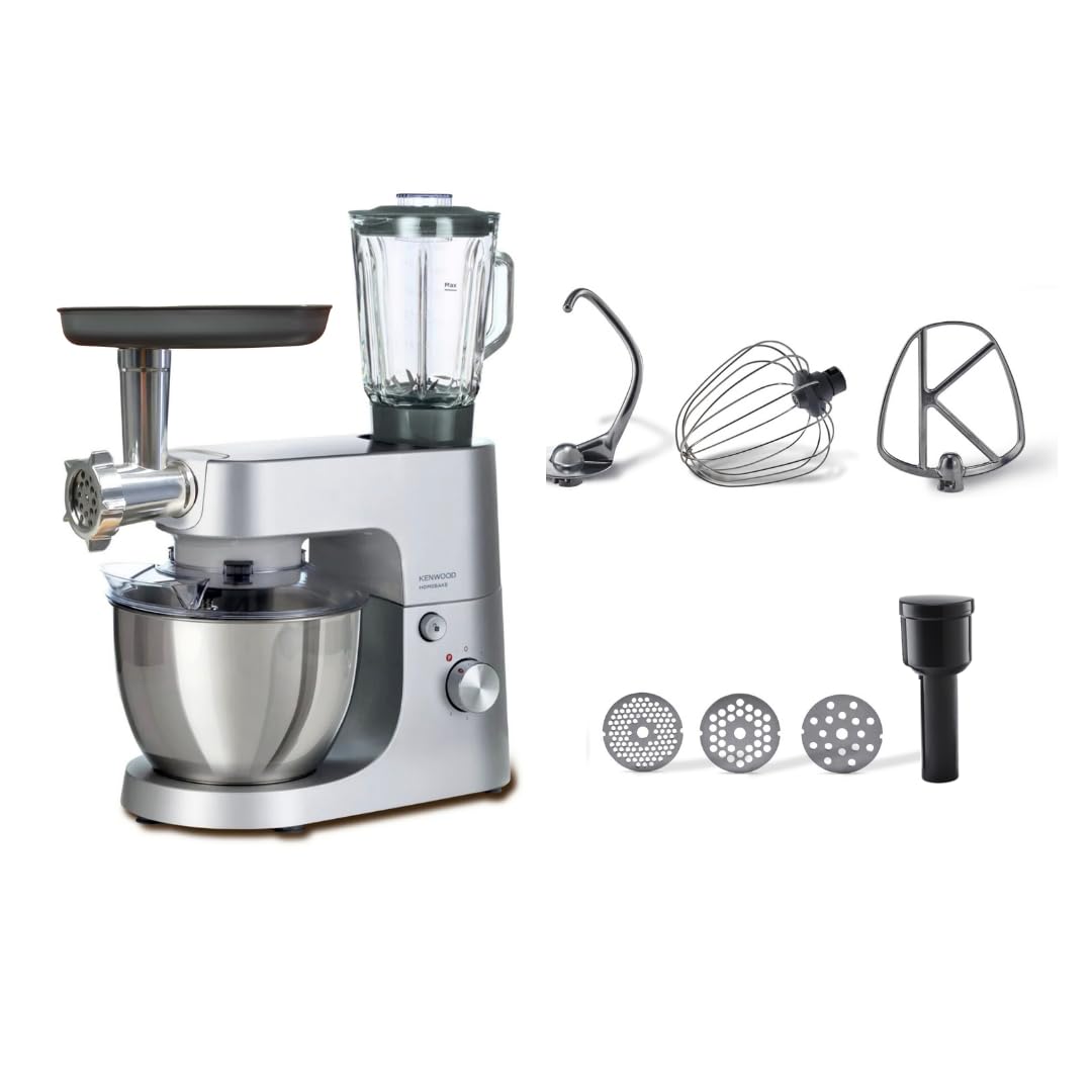 Kenwood Homebake Pro Mutfak Şefi KHH01.220SI - Kıyma Aparatlı, ThermoResist Blender, Hamur Yoğurma Makinesi, Stand Mikser, 1400 Watt, 5 Litre Paslanmaz Çelik Geniş Hazne, Sıçrama Önleyici Kapak