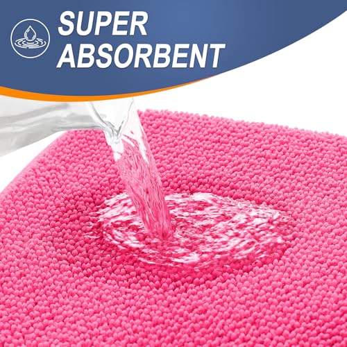 Image of OLANLY Thick Memory Foam Bathroom Runner Rugs 47x24, Extra Soft Absorbent Long Bath Rug, Quick Dry, Non-Slip, Machine Washable Bath Mats for Bathroom, Tub and Shower, Home Decor Accessories, Hot Pink