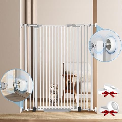 Uuoeebb 51.18" Extra Tall Cat Gate for Doorways, 29.5"-40.5" Auto Close Durable Cat Gate Indoor for Stairs, Doorways and Hallways, No Drilling Pressure Mount Kit Cat Barrier with 4 Wall Cups, White Cover