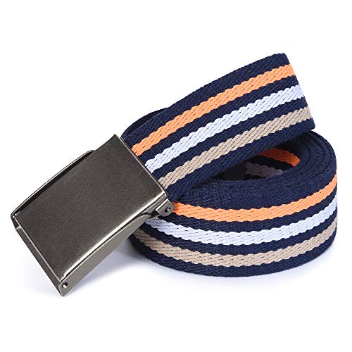 Canvas Web Belt | Cut To Fit Up To 52" | Flip-Top Matte Silver Nickel Buckle (Navy White) #TOP1
