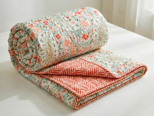 Image of HOMEKART Ultrasonic Quilted AC Comforter 220 GSM (1500g) Premium Microfiber Reversible All-Season Blanket for Double Bed|Ultra Soft, & Lightweight, Quilt /Duvet | Comforter (Red & Green, 225CMx220CM)